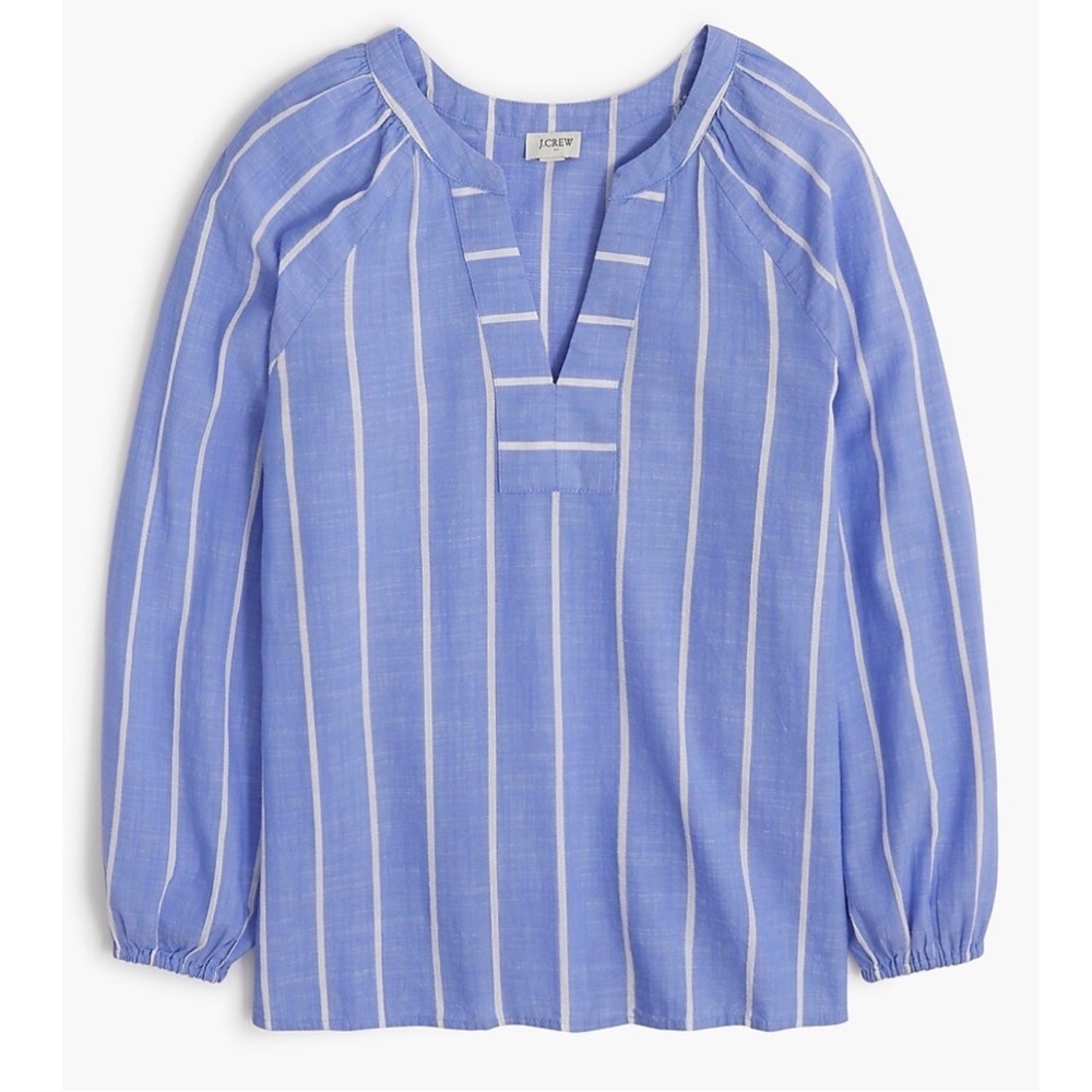NWT J.Crew factory striped split neck popover blue striped blouse shirt size S